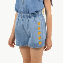 Strawberries Woven Shorts in Light Blue Denim by Tinycottons