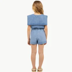 Strawberries Woven Shorts in Light Blue Denim by Tinycottons