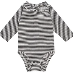 Striped Baby Bodysuit with Collar in Nearly Black by Gray Label - Last Ones In Stock - 0-12 Months