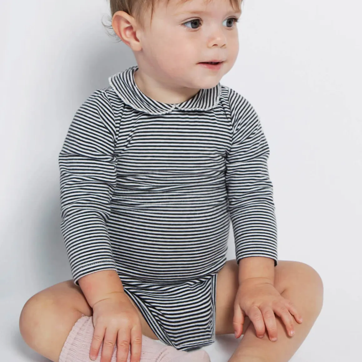 Striped Baby Bodysuit with Collar in Nearly Black by Gray Label - Last Ones In Stock - 0-12 Months
