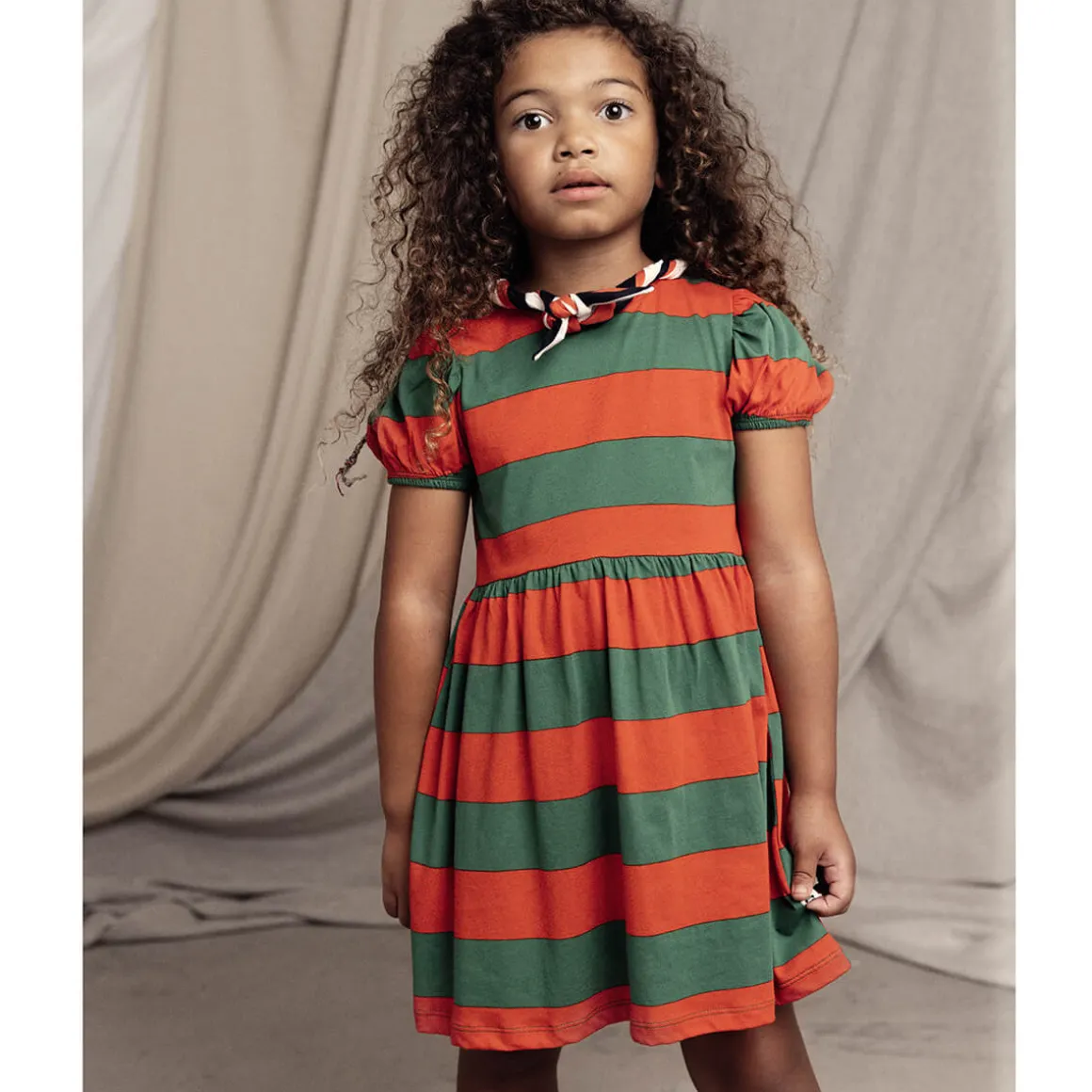 Stripe Puff Sleeve Dress by Mini Rodini