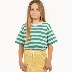 Stripes Tee in Dark Emerald/Light Cream by Tinycottons