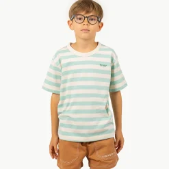 Stripes Tee in Washed Emerald/Light Cream by Tinycottons