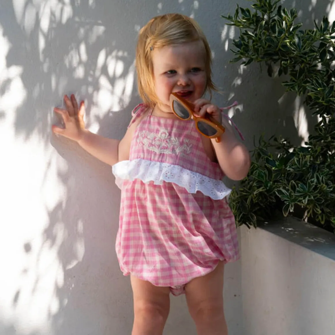 Summer Flora Romper in Pink Picnic Plaid by Lali - Last Ones In Stock - 12-24 Months
