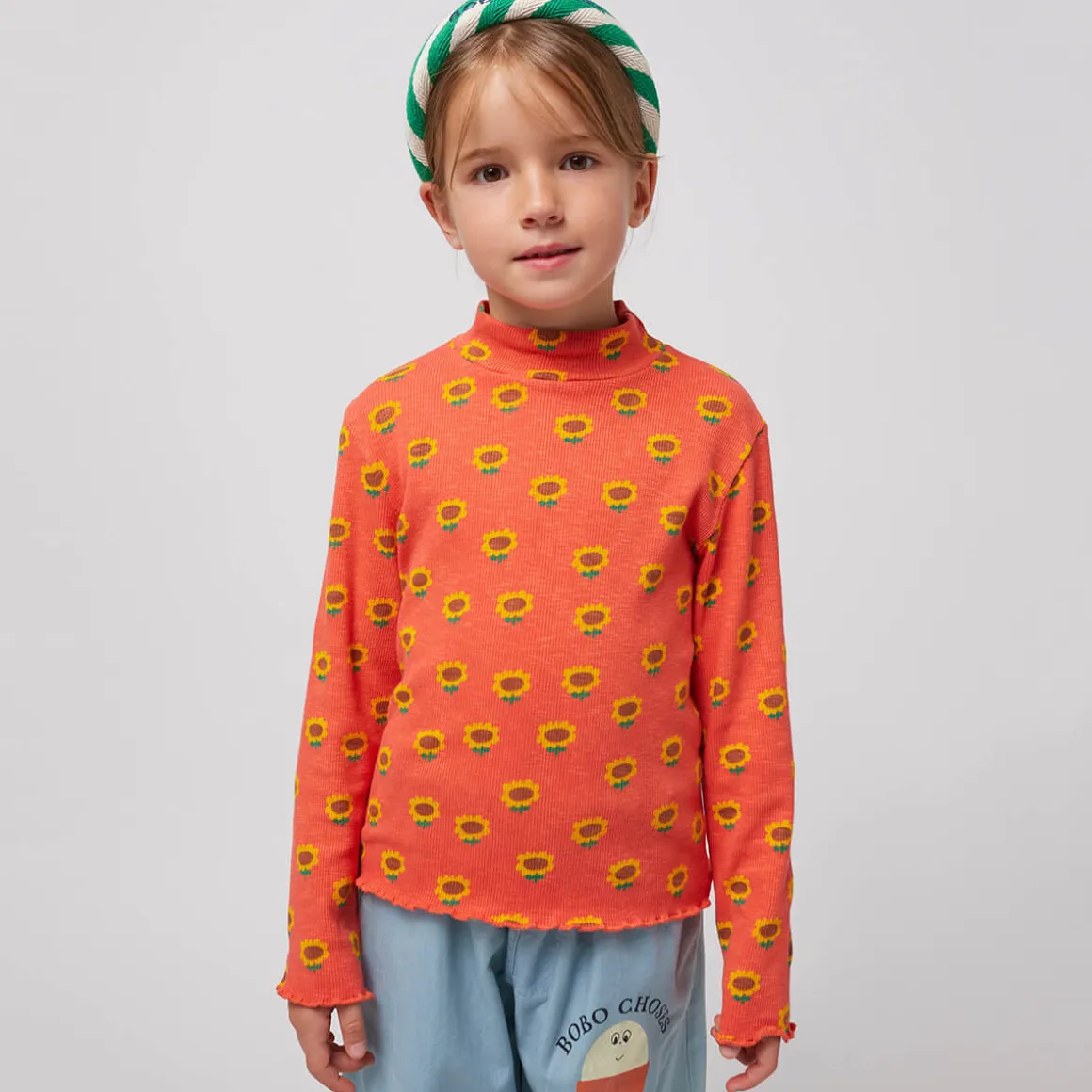 Sunflower All Over Turtleneck T-Shirt by Bobo Choses
