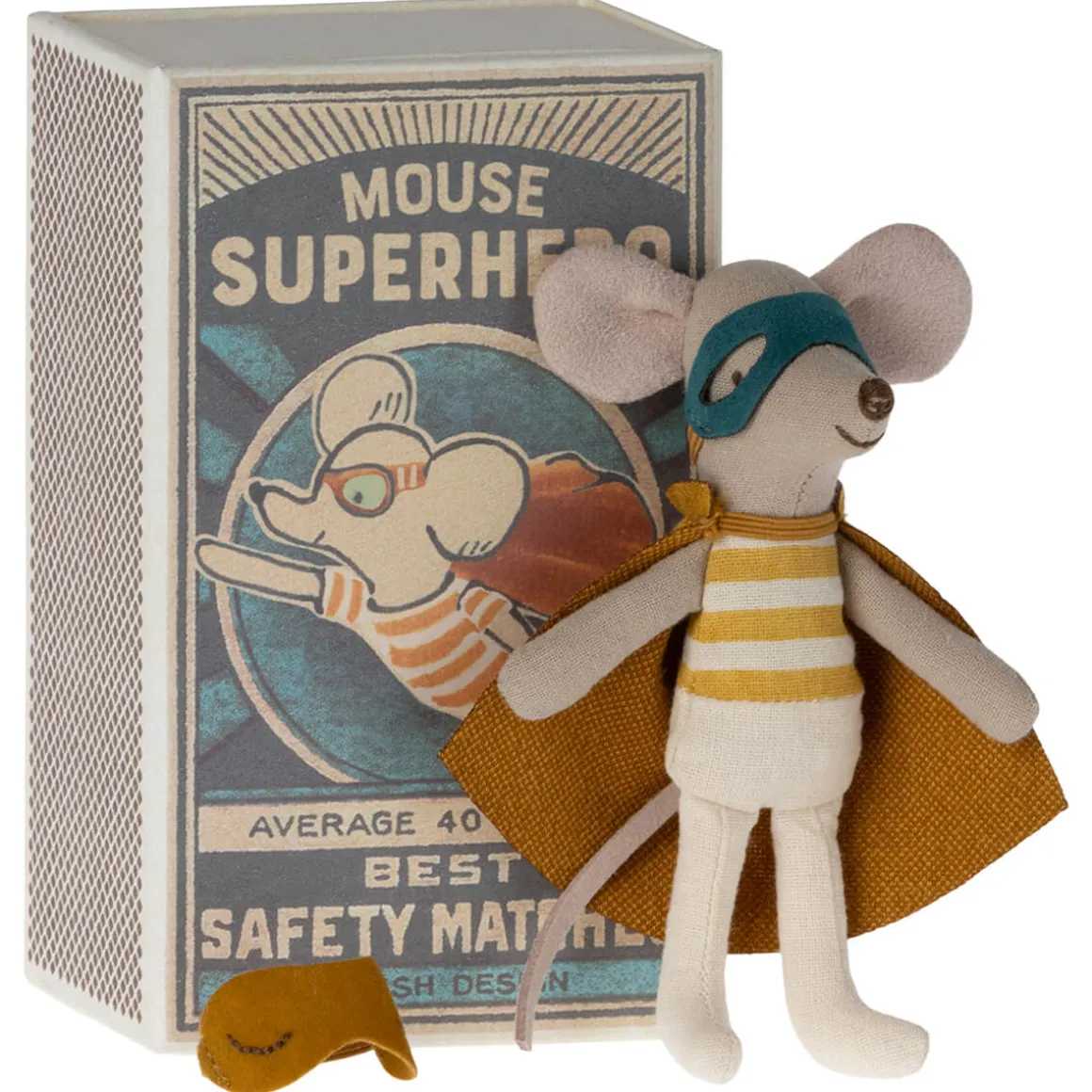 Super Hero Little Brother Mouse in a Matchbox (Teal Blanket) by Maileg
