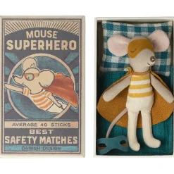 Super Hero Little Brother Mouse in a Matchbox (Teal Blanket) by Maileg