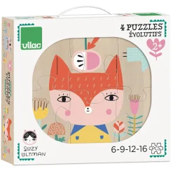 Suzy Ultman Evolutive Wooden Jigsaw Puzzles by Vilac (Set of 4)