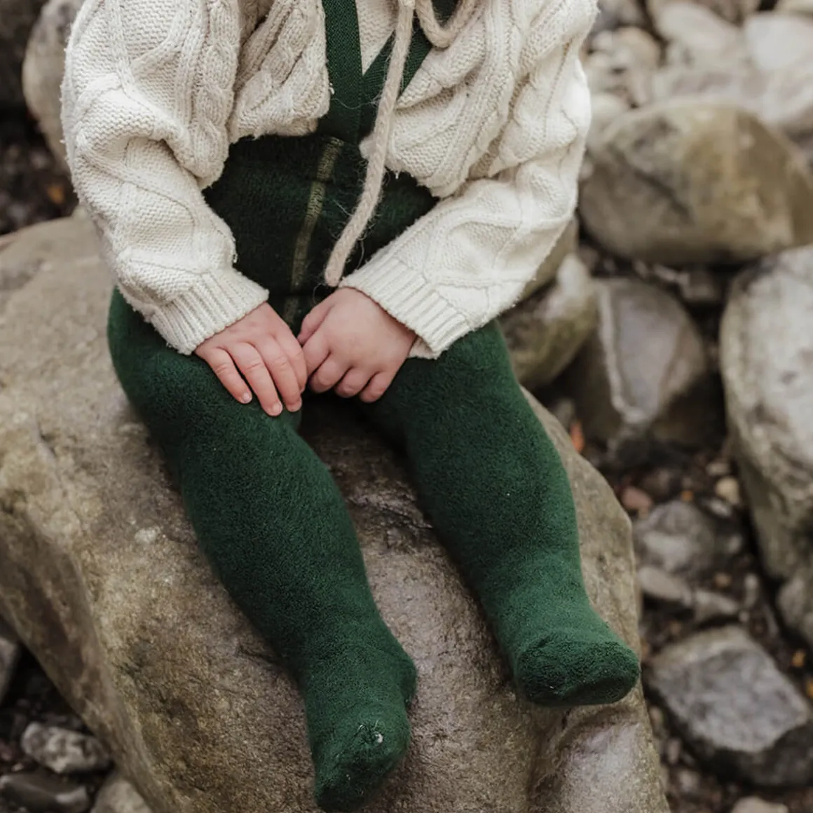Teddy Warmy Footed Tights With Braces in Dark Forest Green by Silly Silas