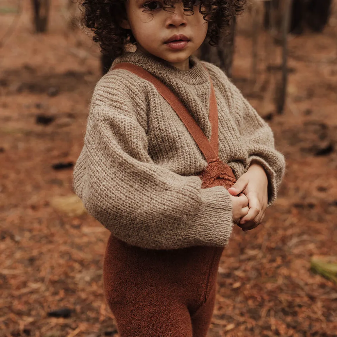 Teddy Warmy Footless Tights With Braces in Cinnamon by Silly Silas