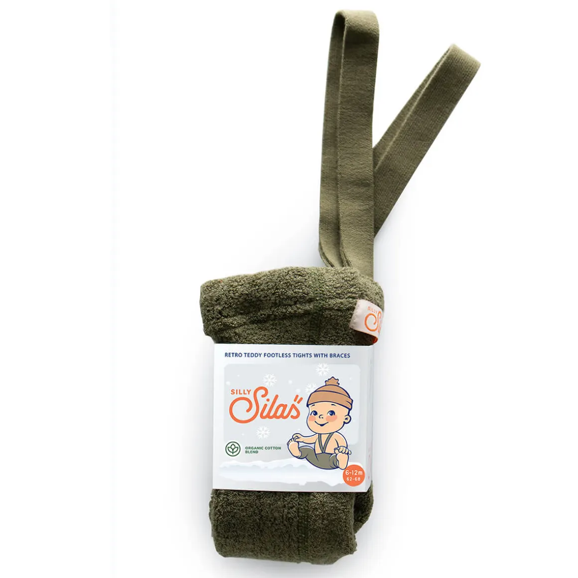 Teddy Warmy Footless Tights With Braces in Olive by Silly Silas