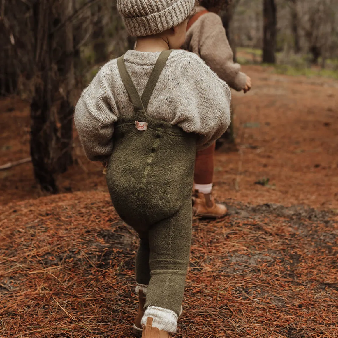 Teddy Warmy Footless Tights With Braces in Olive by Silly Silas