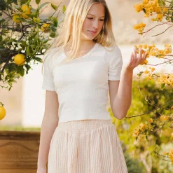 Teen Pointelle Tee in Ivory by Rylee & Cru