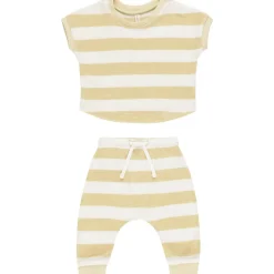 Terry Tee + Pant Set in Yellow Stripe by Quincy Mae