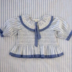 Tie Blouse in Blue Mattress Stripe by Bonjour - Last One In Stock - 8 Years