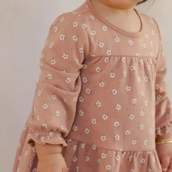 Tiered Jersey Dress in Rose Ditsy by Quincy Mae