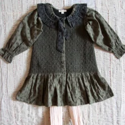 Tie Tunique in Khaki Green Broderie Anglaise by Bonjour