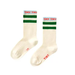 Tiny Medium Socks in Light Cream/Dark Emerald by Tinycottons