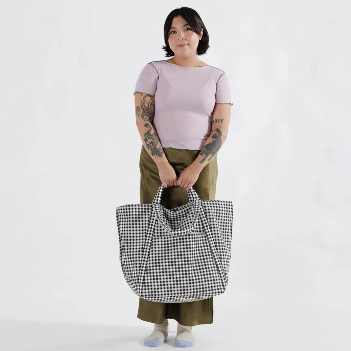 Travel Cloud Bag in Black And White Gingham by Baggu
