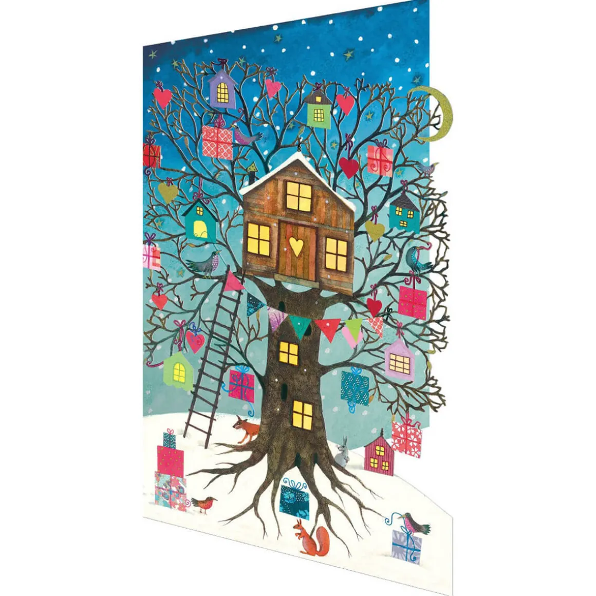 Treehouse Blue Laser Cut Christmas Greetings Card By Roger La Borde