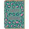 Turquoise Leopard Print Birthday Greetings Card by Elena Essex for Earlybird Designs