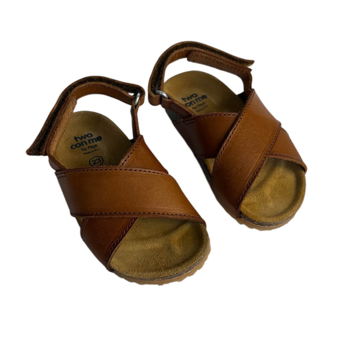 Two Con Me Crossover Velcro Sandals in Cuoio Brown by PèPè