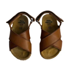 Two Con Me Crossover Velcro Sandals in Cuoio Brown by PèPè