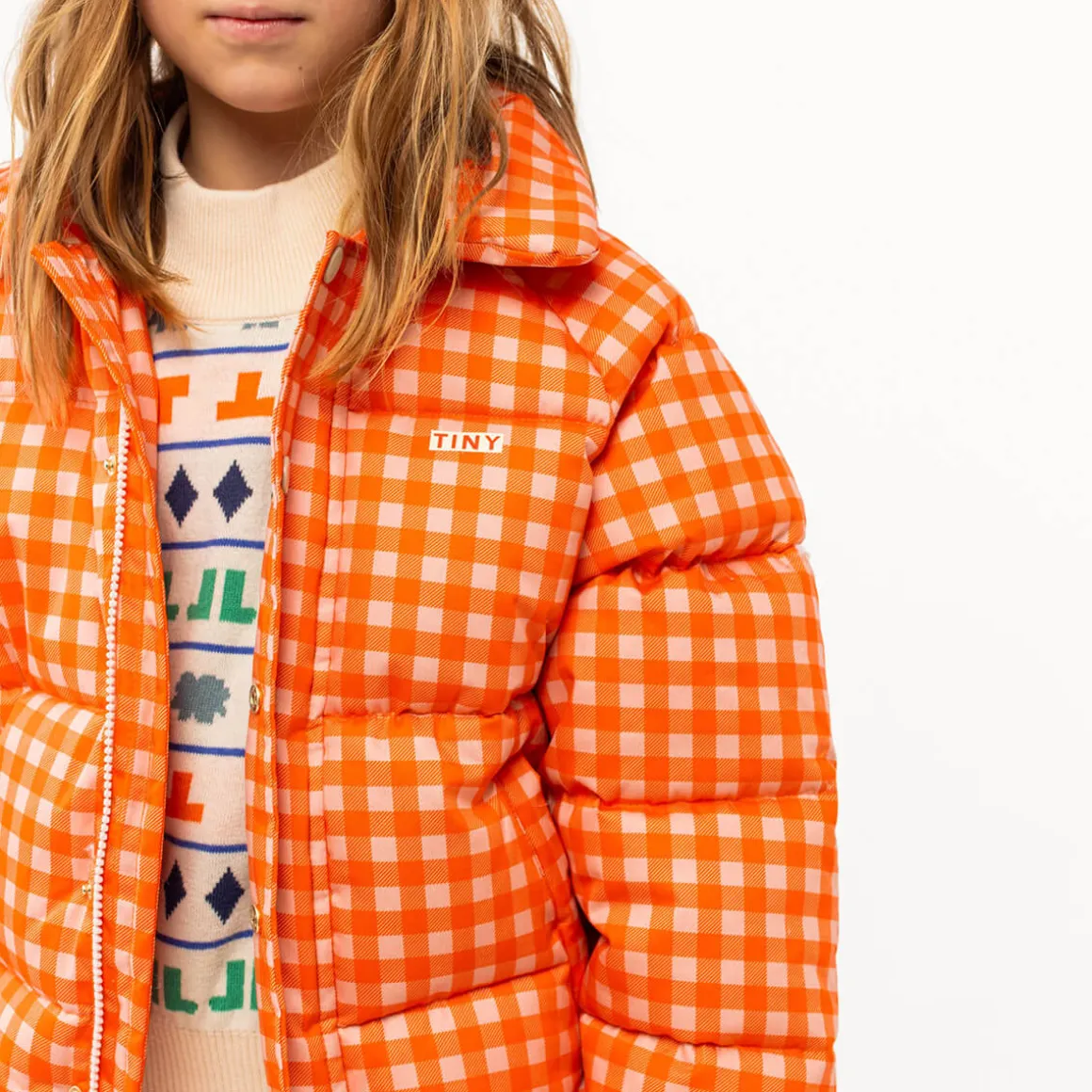 Vichy Short Padded Jacket in Summer Red / Wild Rose by Tinycottons