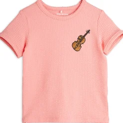 Violin Embroidered T Shirt in Pink by Mini Rodini