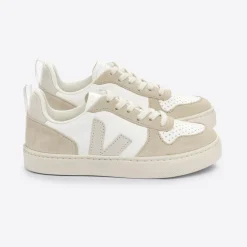 V-10 Teen Lace Leather Trainers in Extra White / Natural / Almond by Veja