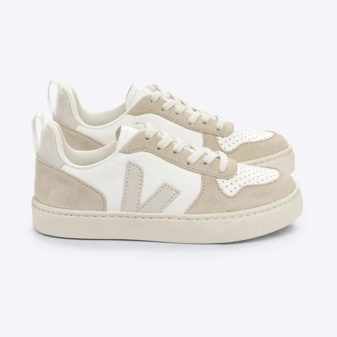 V-10 Teen Lace Leather Trainers in Extra White / Natural / Almond by Veja