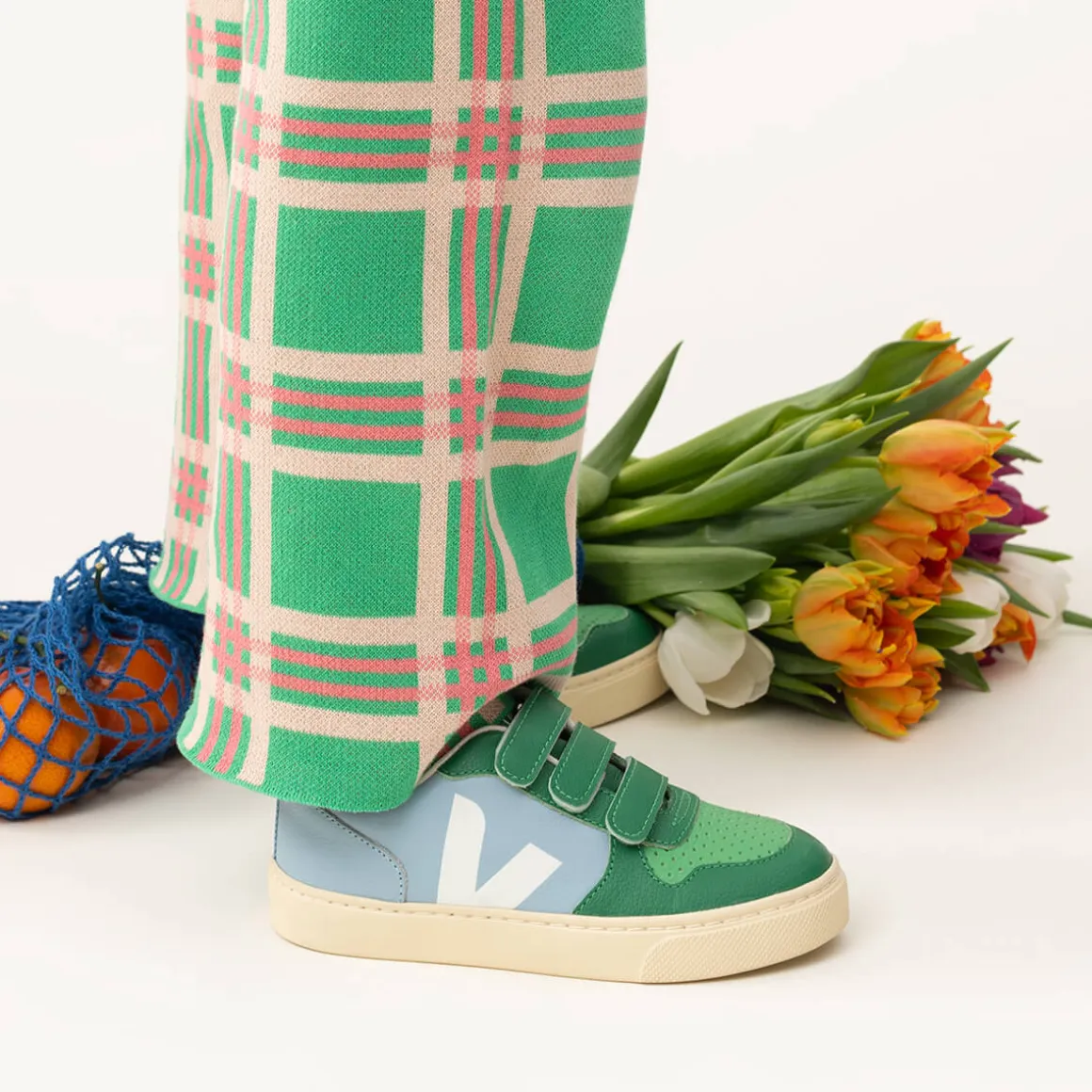 V-10 Velcro Leather Trainers in Steel by Veja X The Animals Observatory - Last One In Stock - EUR 22 / UK 5.5