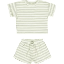 Waffle Tee + Short Set in Mint Stripe by Quincy Mae