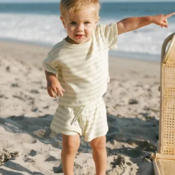 Waffle Tee + Short Set in Mint Stripe by Quincy Mae