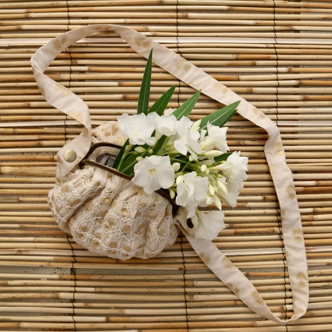 Wallet Bag in Ivory & Gold Flowers by Bonjour