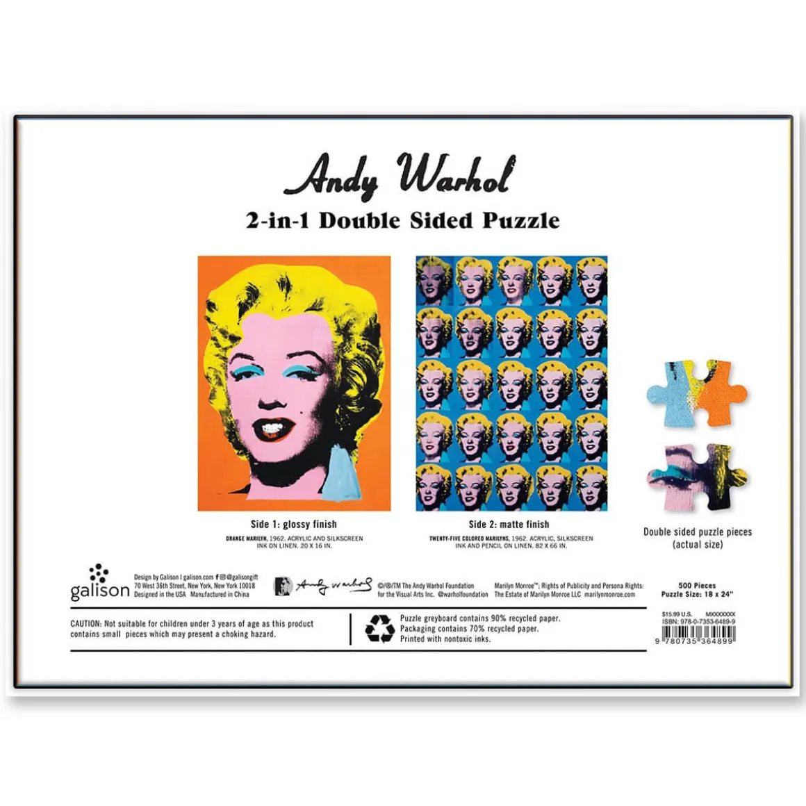 Warhol Marilyn 500 Piece Double Sided Puzzle by Mudpuppy