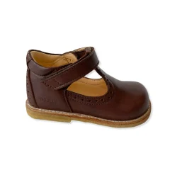 Wide Fit Brogue T Bar Starter Mary Janes in Angulus Brown by Angulus