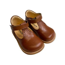 Wide Fit Brogue T Bar Starter Mary Janes in Cognac by Angulus - Last Ones In Stock - 22-25 EUR