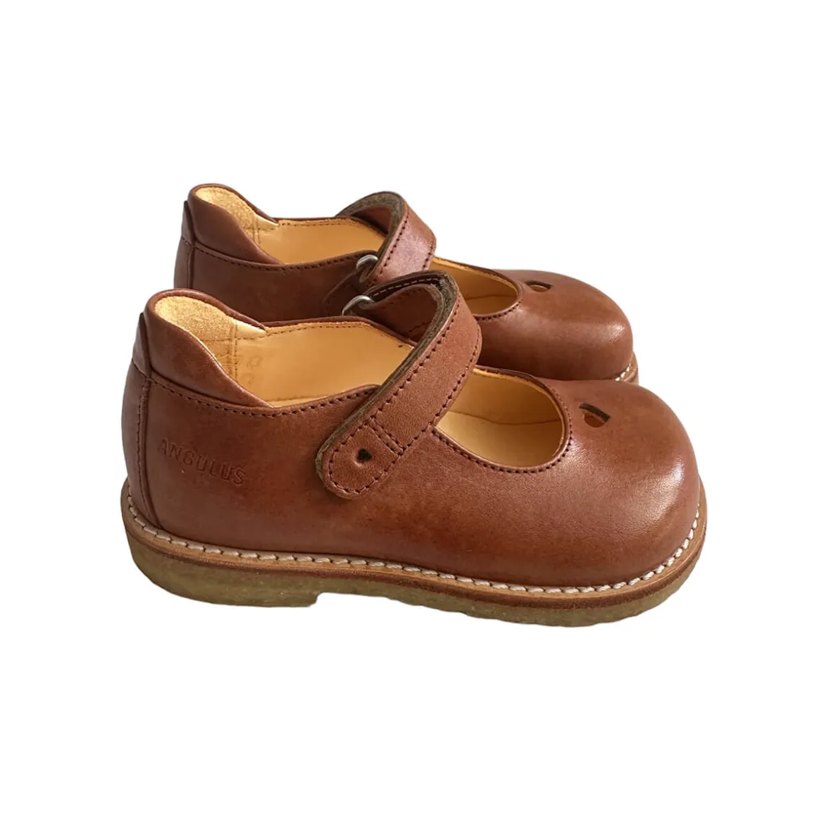 Wide Fit Mary Janes with Heart in Tan by Angulus - Last Ones In Stock - EUR 22-24