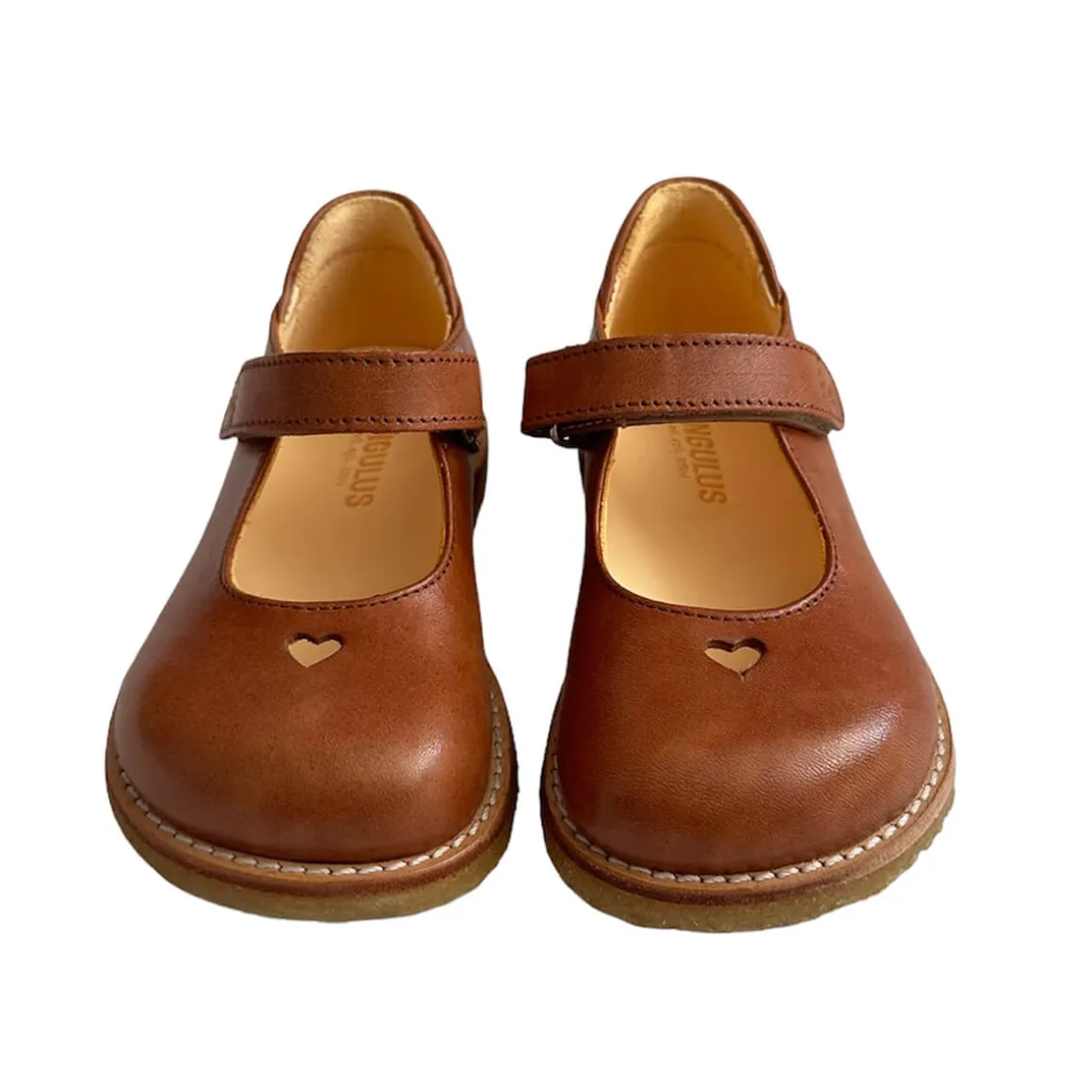 Wide Fit Mary Janes with Heart in Tan by Angulus - Last Ones In Stock - EUR 22-24
