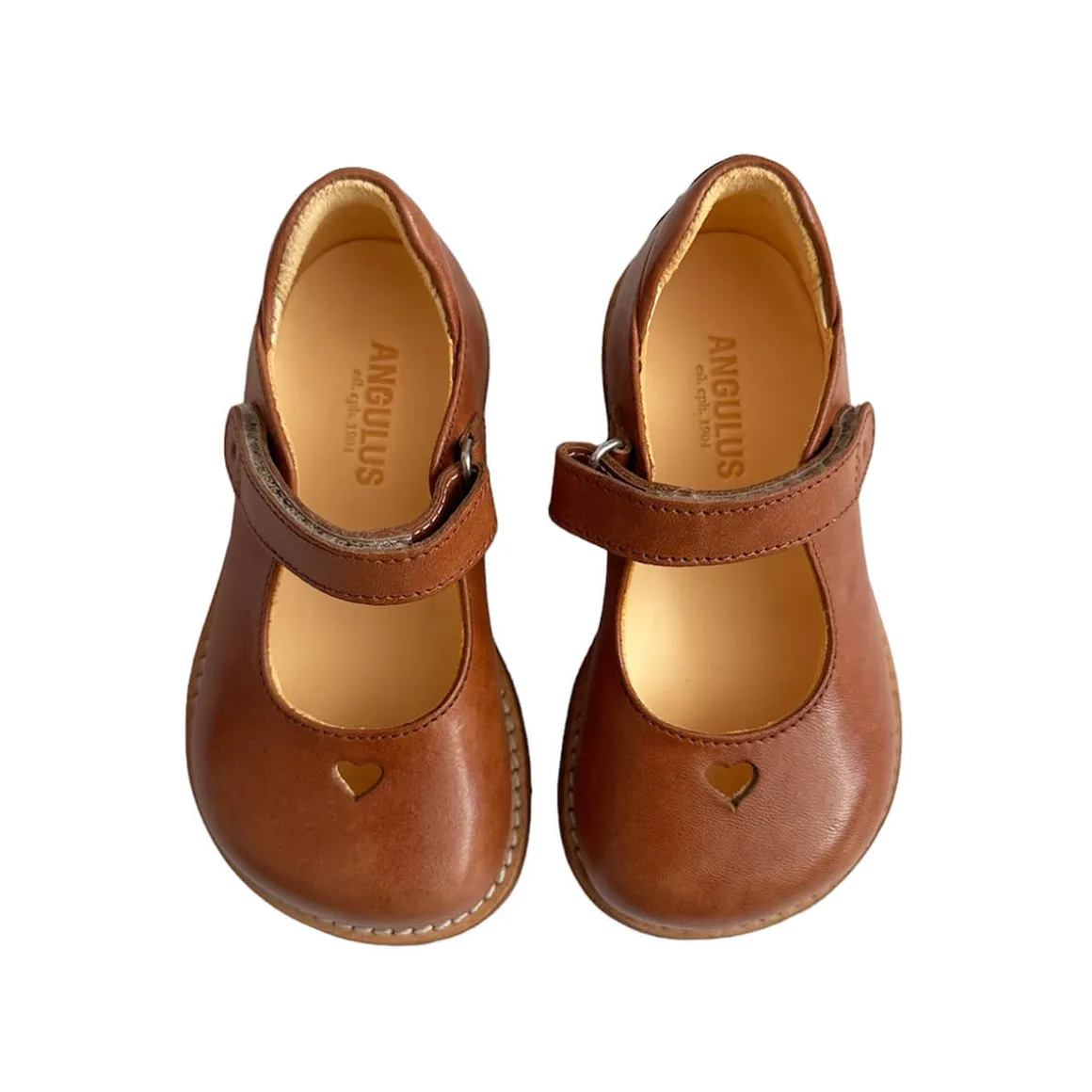 Wide Fit Mary Janes with Heart in Tan by Angulus - Last Ones In Stock - EUR 22-24