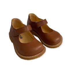 Wide Fit Starter Mary Janes in Cognac by Angulus