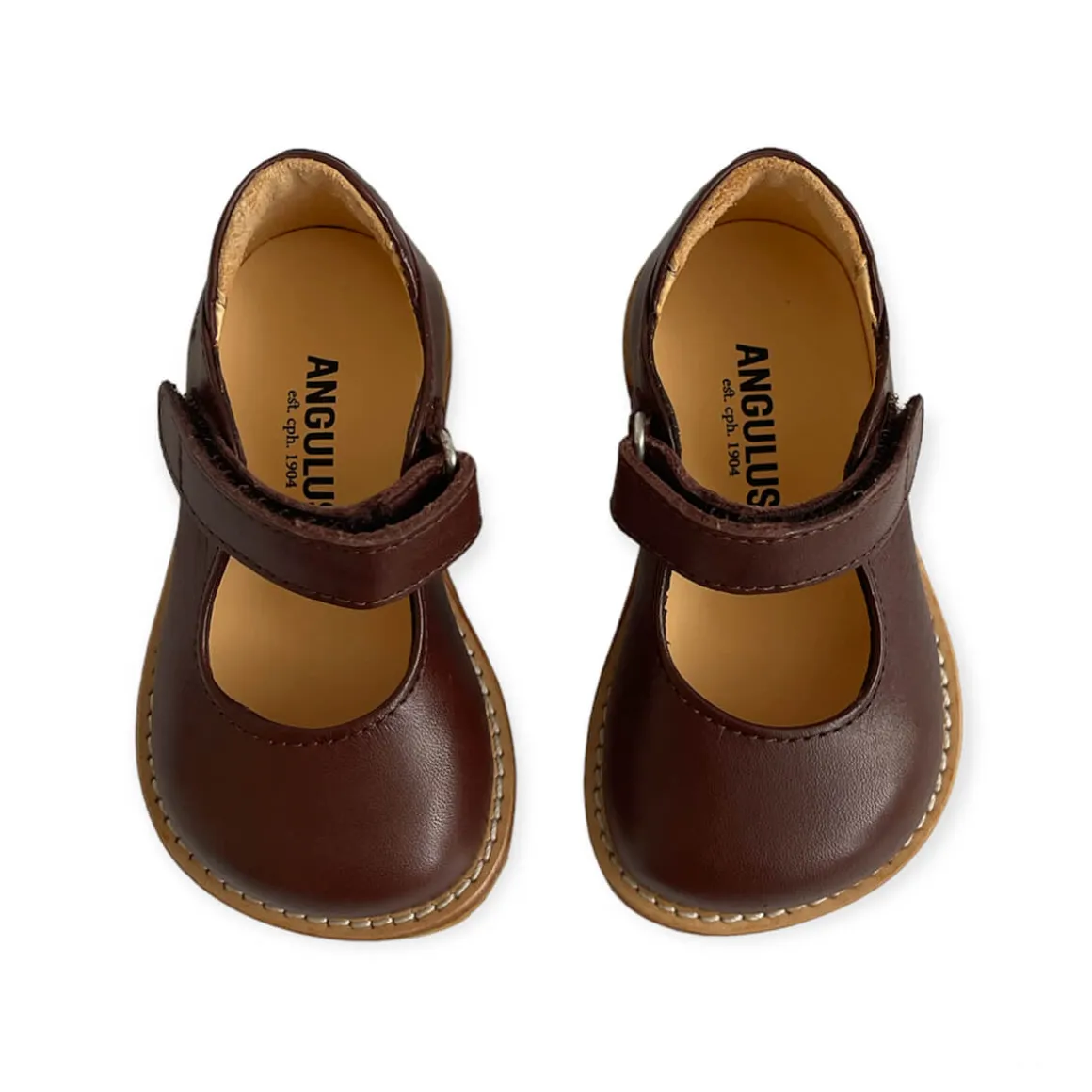 Wide Fit Starter Mary Janes in Angulus Brown by Angulus