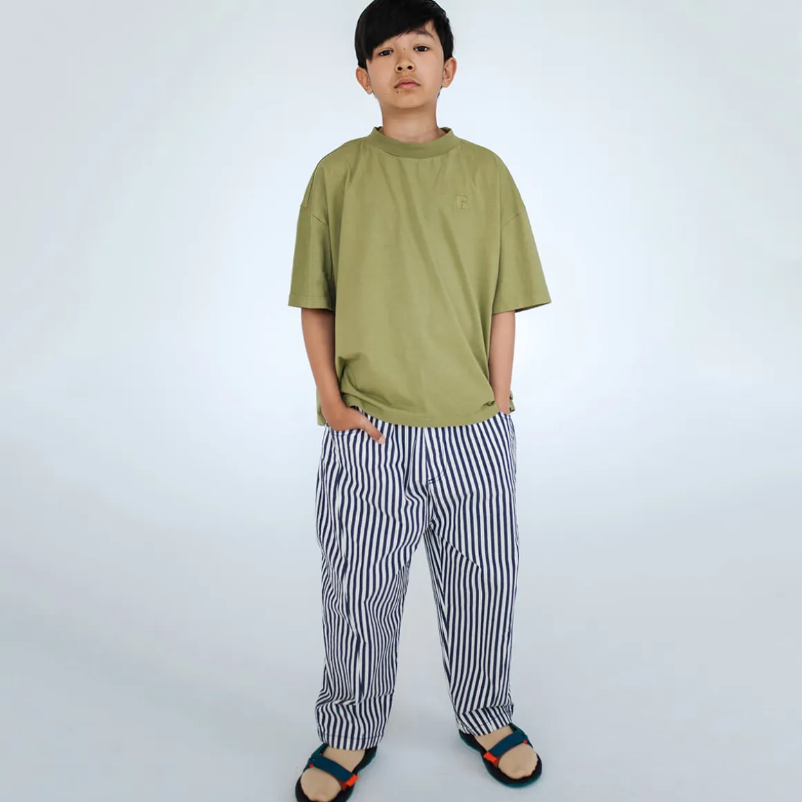 Wide Pant in Navy Eggshell Stripe by Repose AMS