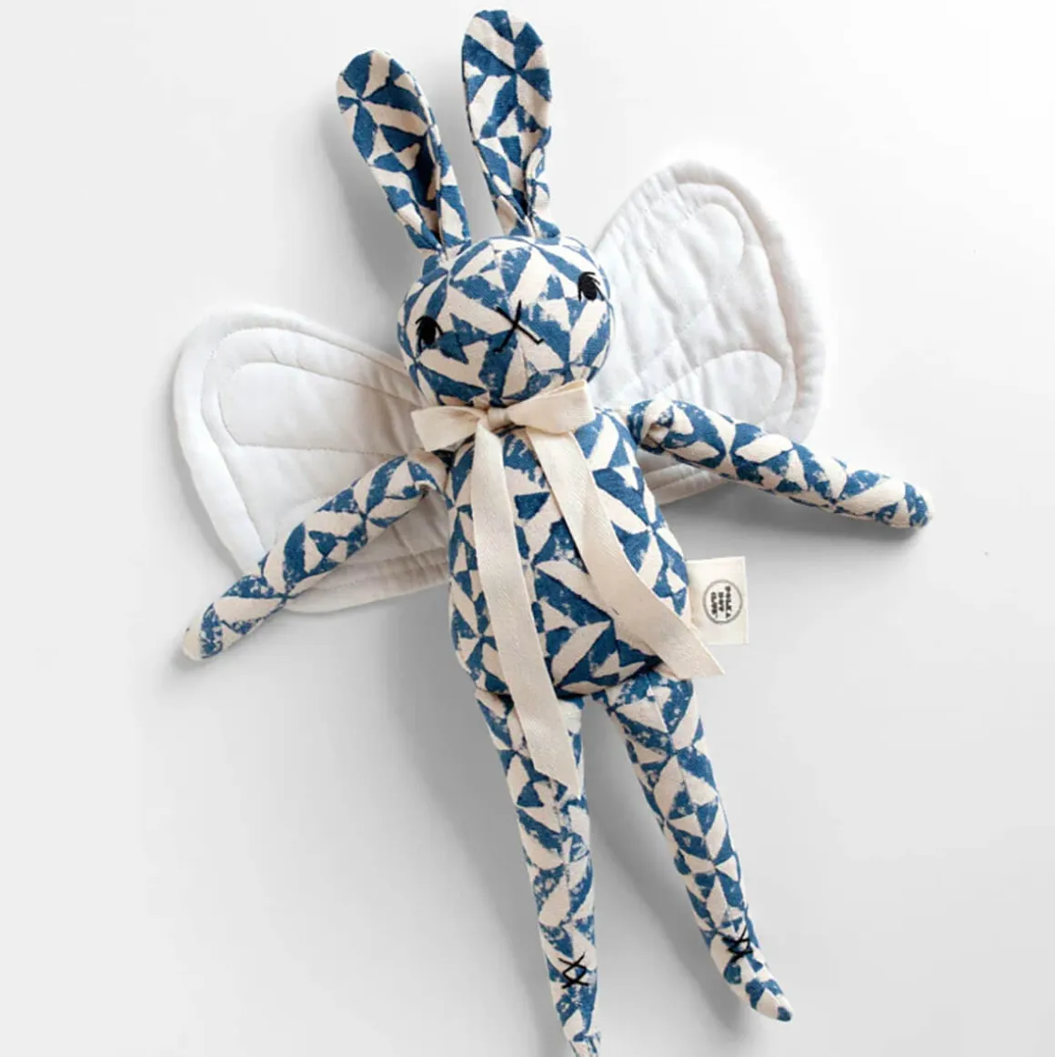 Winged Rabbit in Block Printed Sky by Polka Dot Club