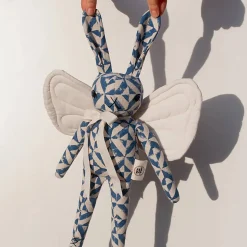 Winged Rabbit in Block Printed Sky by Polka Dot Club