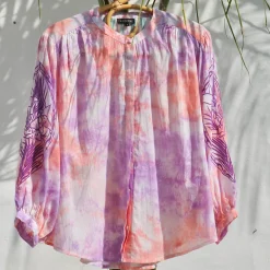 Women's Blouse in Tie Dye With Embroidery by Bonjour - Last One In Stock - Small (UK 10)