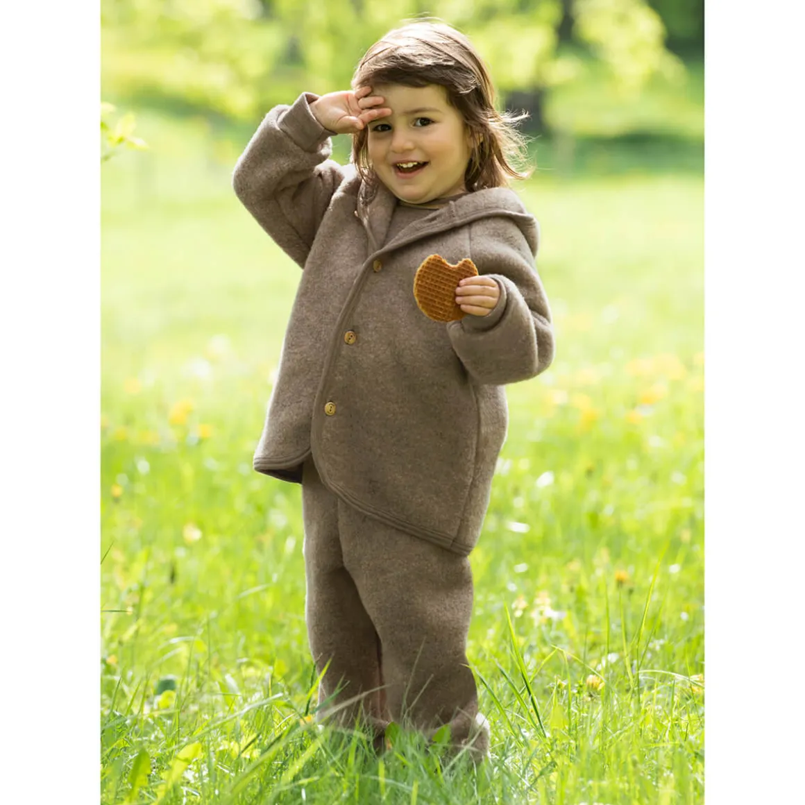 Wool Fleece Baby Pants with Waistband in Walnut Melange by Engel