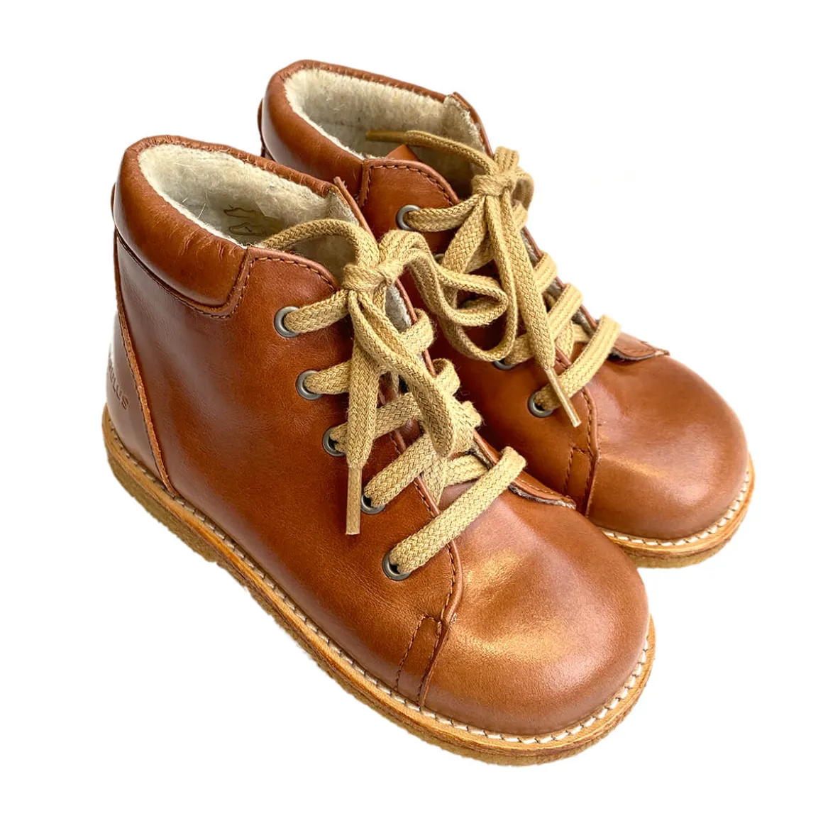 Wool Lined Lace Up Starter Boots in Cognac by Angulus