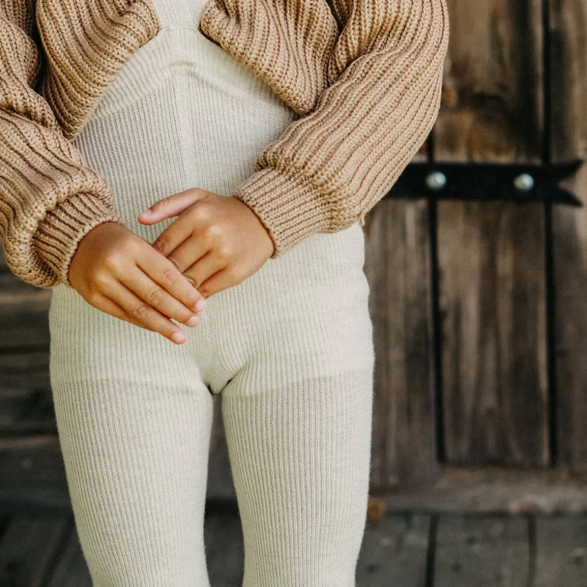 Woolly Footless Tights With Braces in Cream Blend by Silly Silas